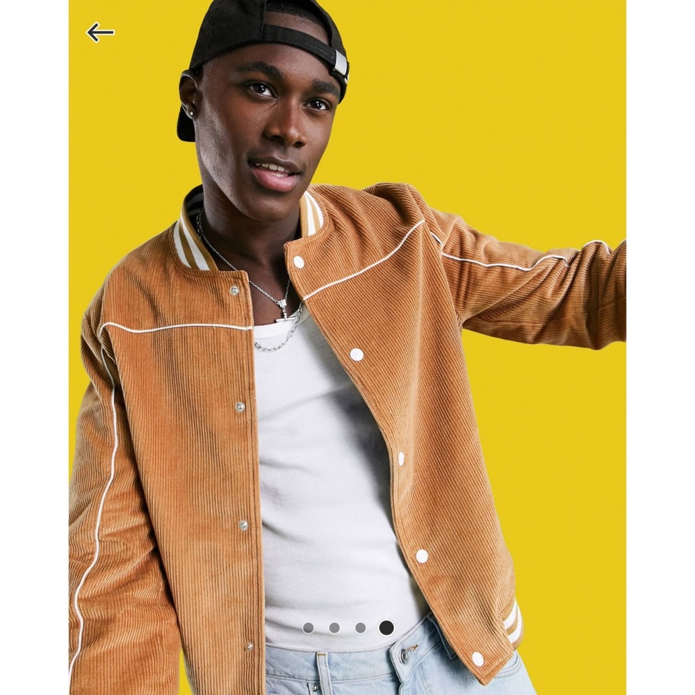 ASOS DESIGN cord varsity jacket in tan